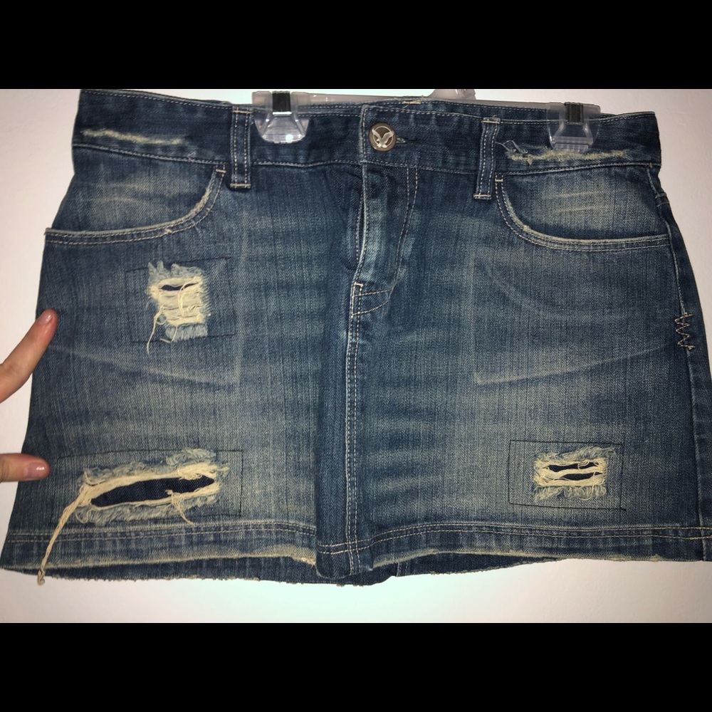 AE destroyed jean mini skirt